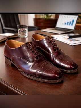 Loake 9 1/2 mens Overton semi brogue brown leather shoes